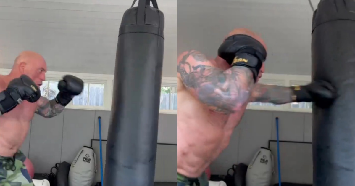 Video – 56-year-old UFC commentator Joe Rogan shows off his impressive power on the heavy bag