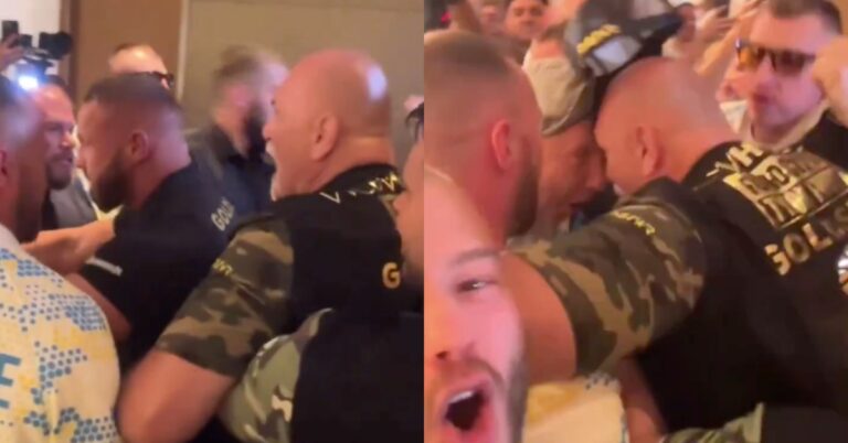 John Fury left with cut and bleeding after headbutting team Oleksandr Usyk member ahead of Tyson Fury's title fight
