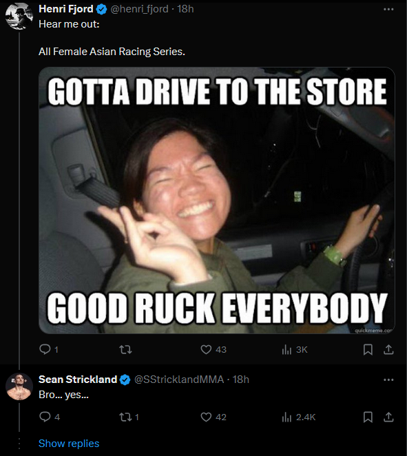 Sean Strickland Adds Sexist Remarks on Women in Racing: Who 'let you all drive fast?!' 2 Sean Strickland