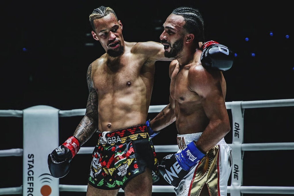 Regian Eersel Vs. Alexis Nicolas 3 set for ONE Fight Night 30 2 Alexis Nicolas and Regian Eersel embracing after a fight