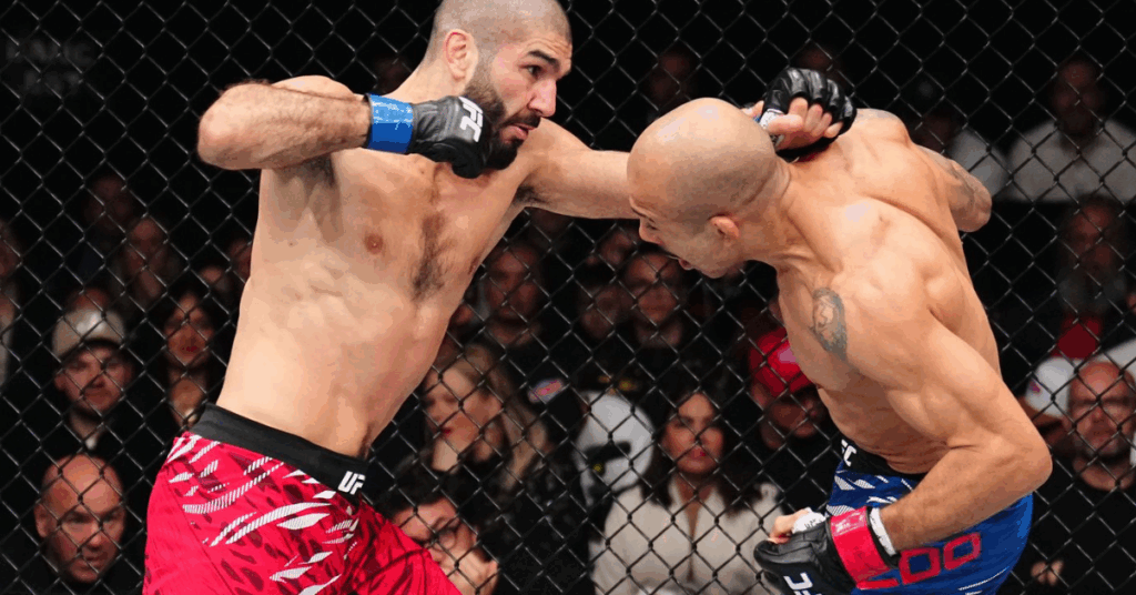 Jose Aldo Retires after Devastating Loss to Zahabi at UFC 315 1 Aiemann Zahabi strikes Jose Aldo