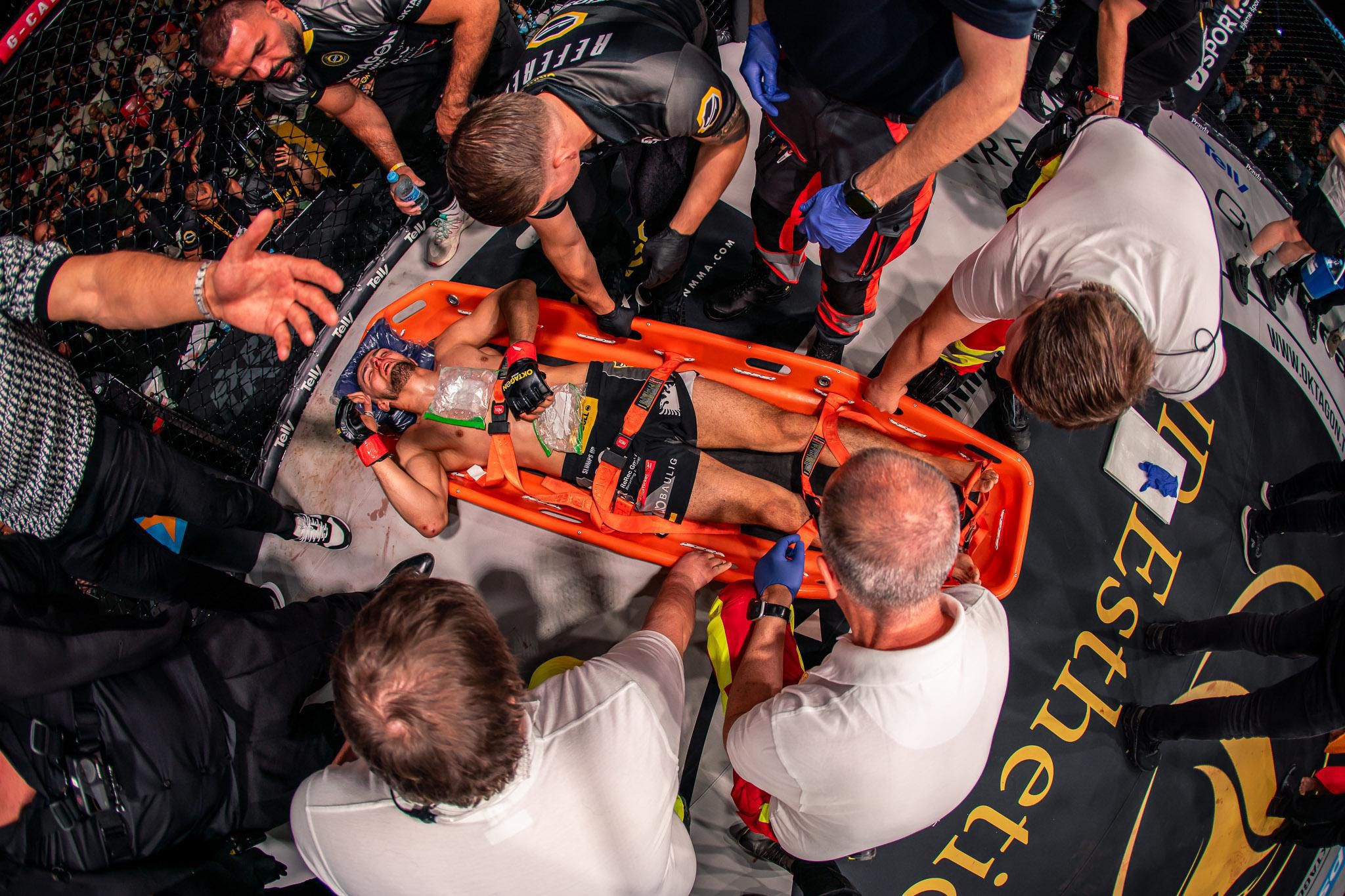 Denis Frimpong Exhausts Arijan Topallaj-Forces Him Out On Stretcher at Oktagon 71