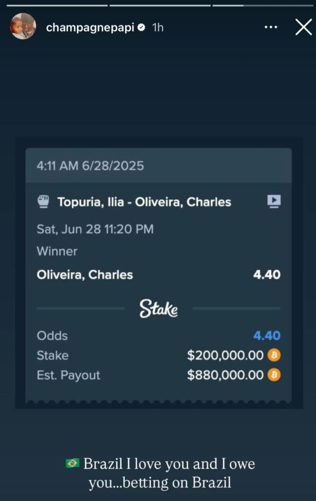 Drake Places $200k Bet on UFC 317 Main Event - Will Charles Oliveira or Ilia Topuria Get Struck by the Drake Curse? 2 Drake Curse and UFC 317 Charles Oliveira Ilia Topuria
