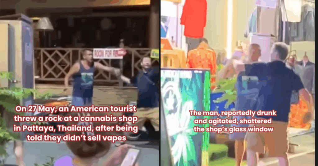 Watch: Fight Erupts at Pattaya Cannabis Shop After American Tourist Smashes Window