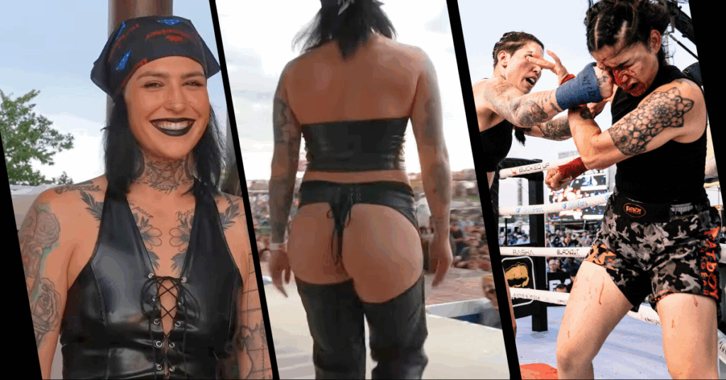 Biker Chick in Assless Chaps and Thong Wins by Knockout in BKFC