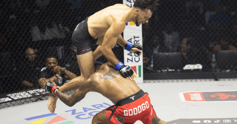 Watch: Unreal Flying Knee Knockout From Karim Henniène Halts Godogo in Third Round - PFL Africa 3