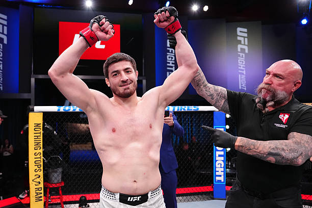 Abdul Rakhman Yakhyaev victorious after his fight against Brendson Ribeiro.