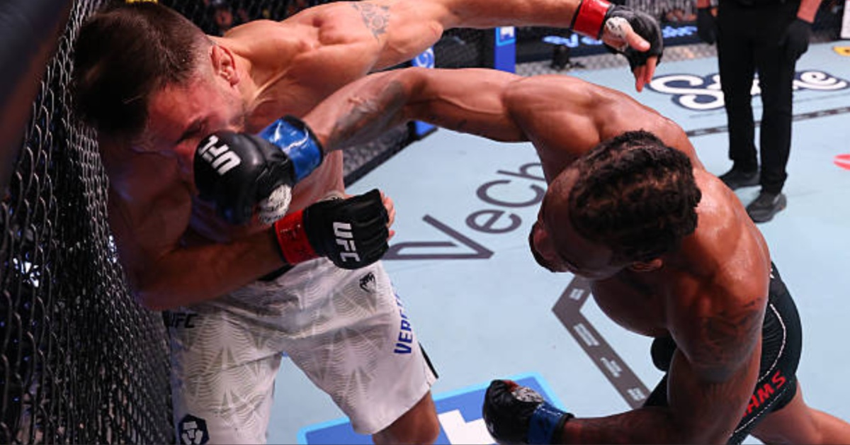 Official Result: Khaos Williams def. Nikolay Veretennikov via TKO (strikes) at 3:31 of Round 1.